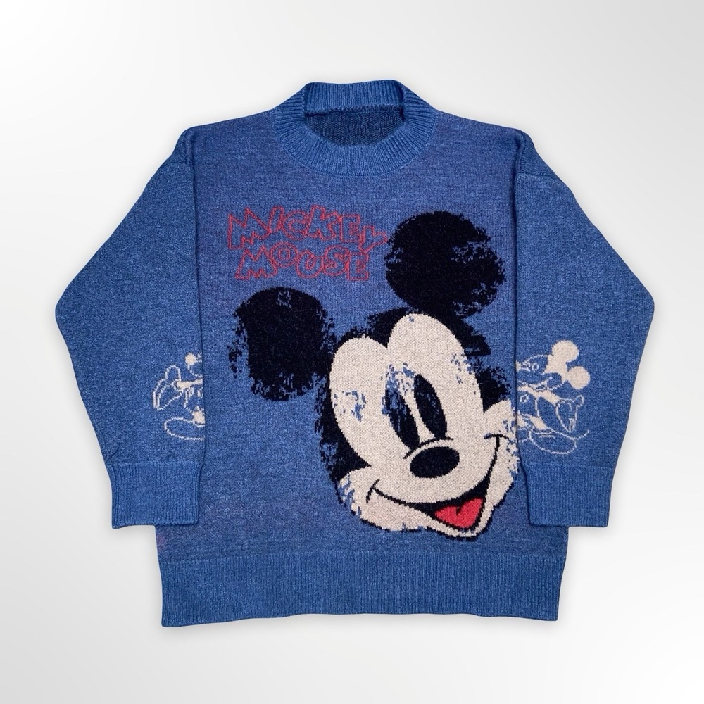 Vintage Mickey Mouse Knit Sweater Blue 80s 90s Disney Rare Size S/M